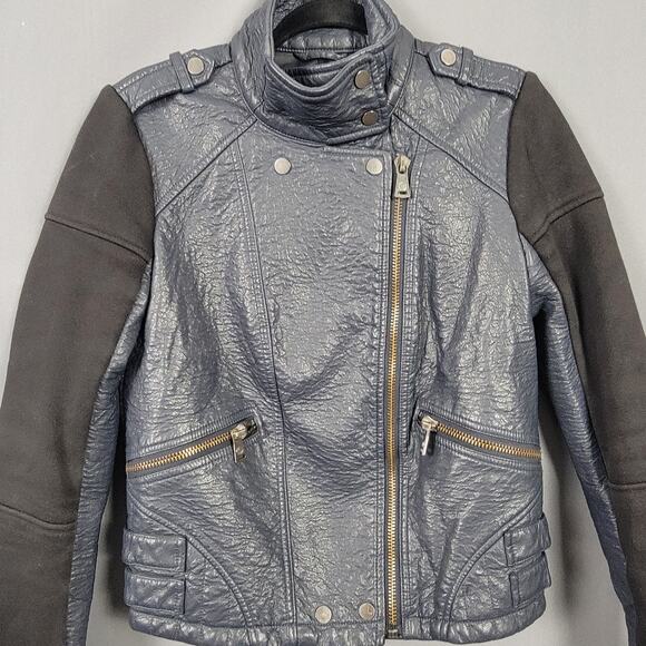 Bernardo Jackets & Blazers - Bernardo Faux Leather Moto Biker Jacket Gray Asym Zip Buckle Hardware